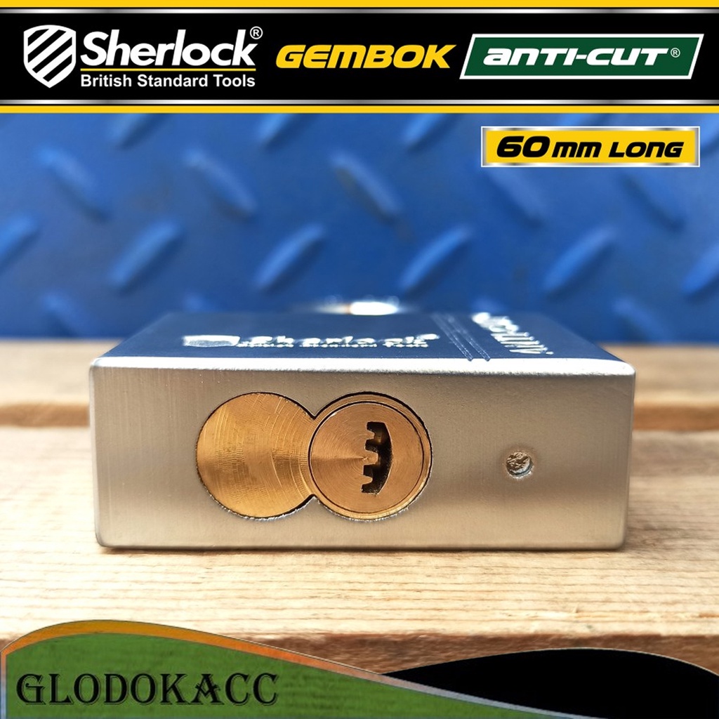 Gembok ANTI CUT 60 mm Panjang / Sherlock (Body Besi Silinder &amp; Kunci Kuningan)