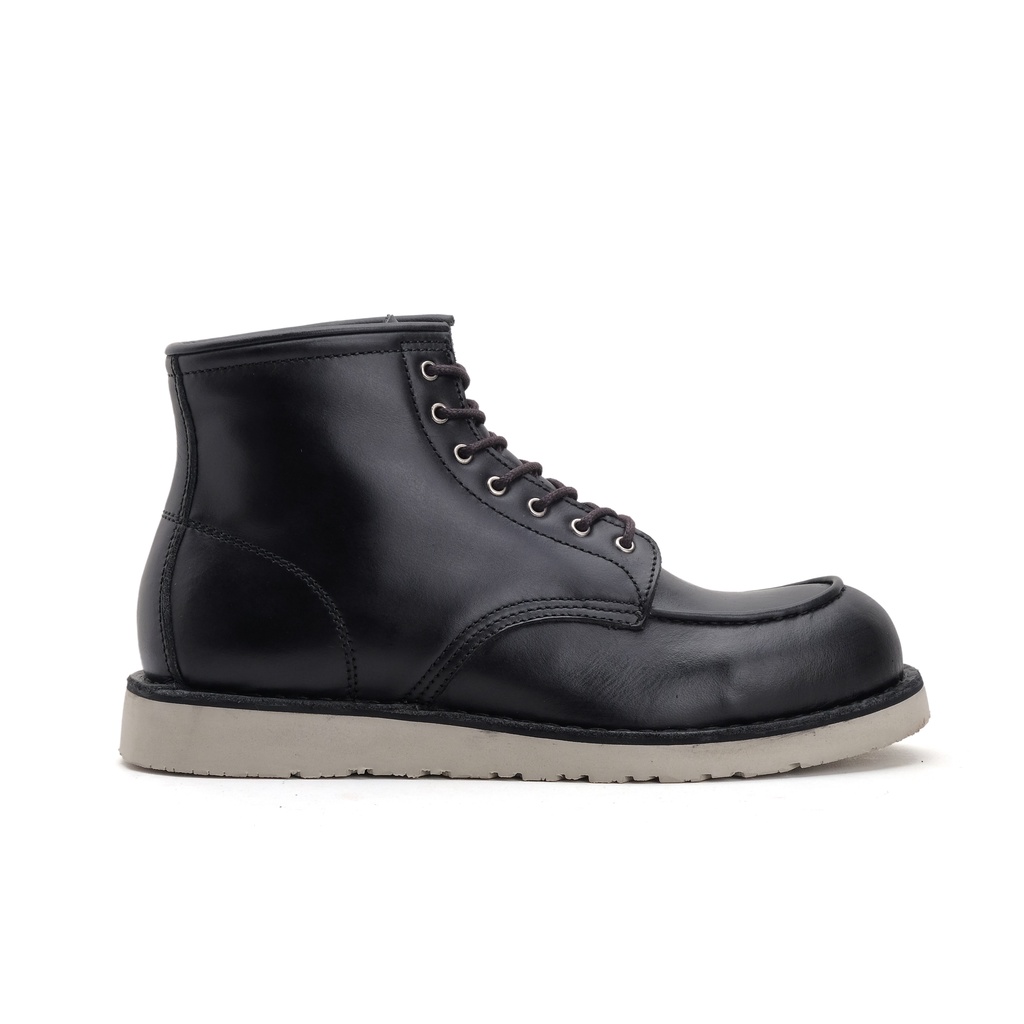 Lennox Black - Sepatu Boots Kulit Sapi Pull Up Moc Toe Rugged Stye Biker