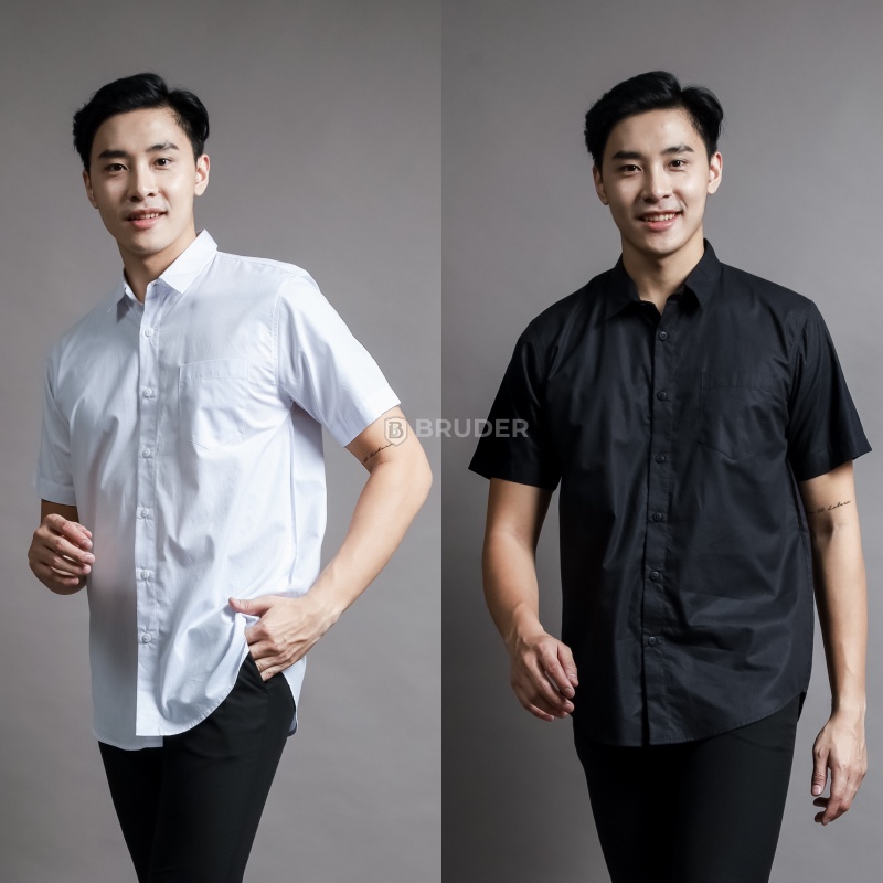 Baju Kemeja Formal Pria Lengan Pendek Polos Basic - By Bruder