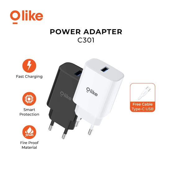 Olike C301 18W Adaptor Charger + Kabel USB-C Type-C Fast Charging Olike Charger Adaptor 18W free Kabel Type C free Kabel Type C C301