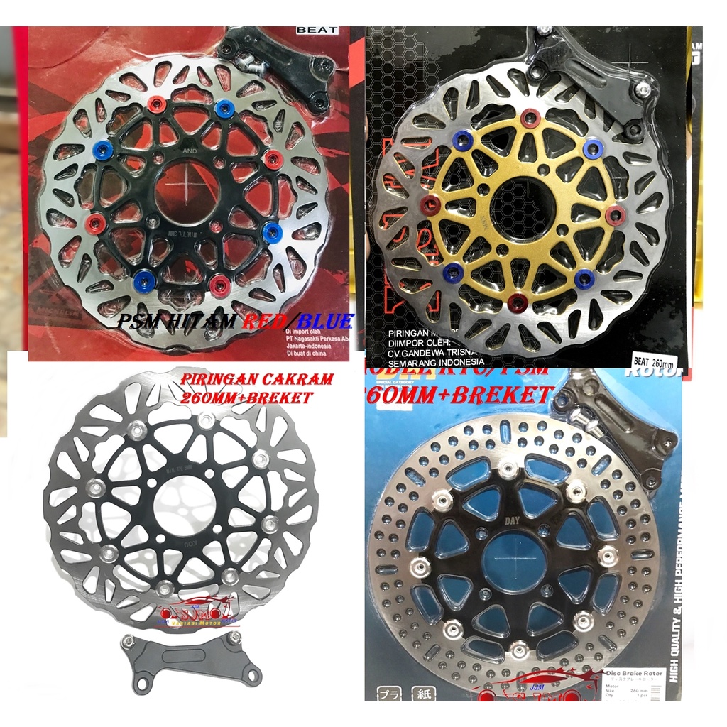 DISC BRAKE 260mm BEAT VARIO SCOOPY SPACY GENIO VARIO 150 VARIO 125 VARIO TECNO 110 SCOOPY F1 SCOOPY KARBU BEAT F1 BEAT ESP NEW BEAT POP BEAT KARBU PIRINGAN DEPAN 260MM PLUS BREKET ALL BEAT-ALL VARIO 125-ALL VARIO 110-SCOOPY KARBU-SCOOPY F1-GENI0 SPACY