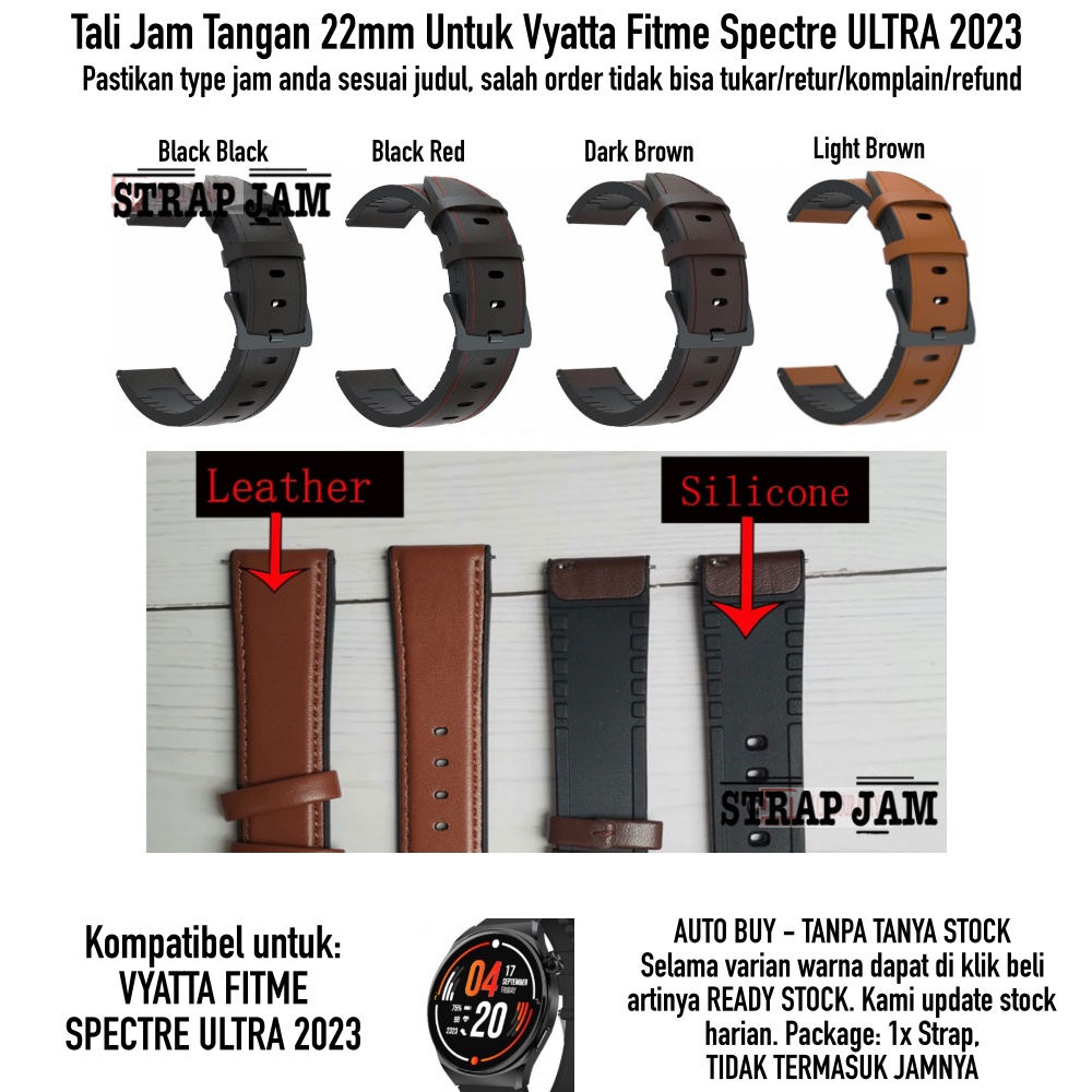 HYBRID Tali Jam Vyatta Fitme Spectre Ultra 2023 - Strap 22mm Leather Kulit Plus Rubber 2 In 1