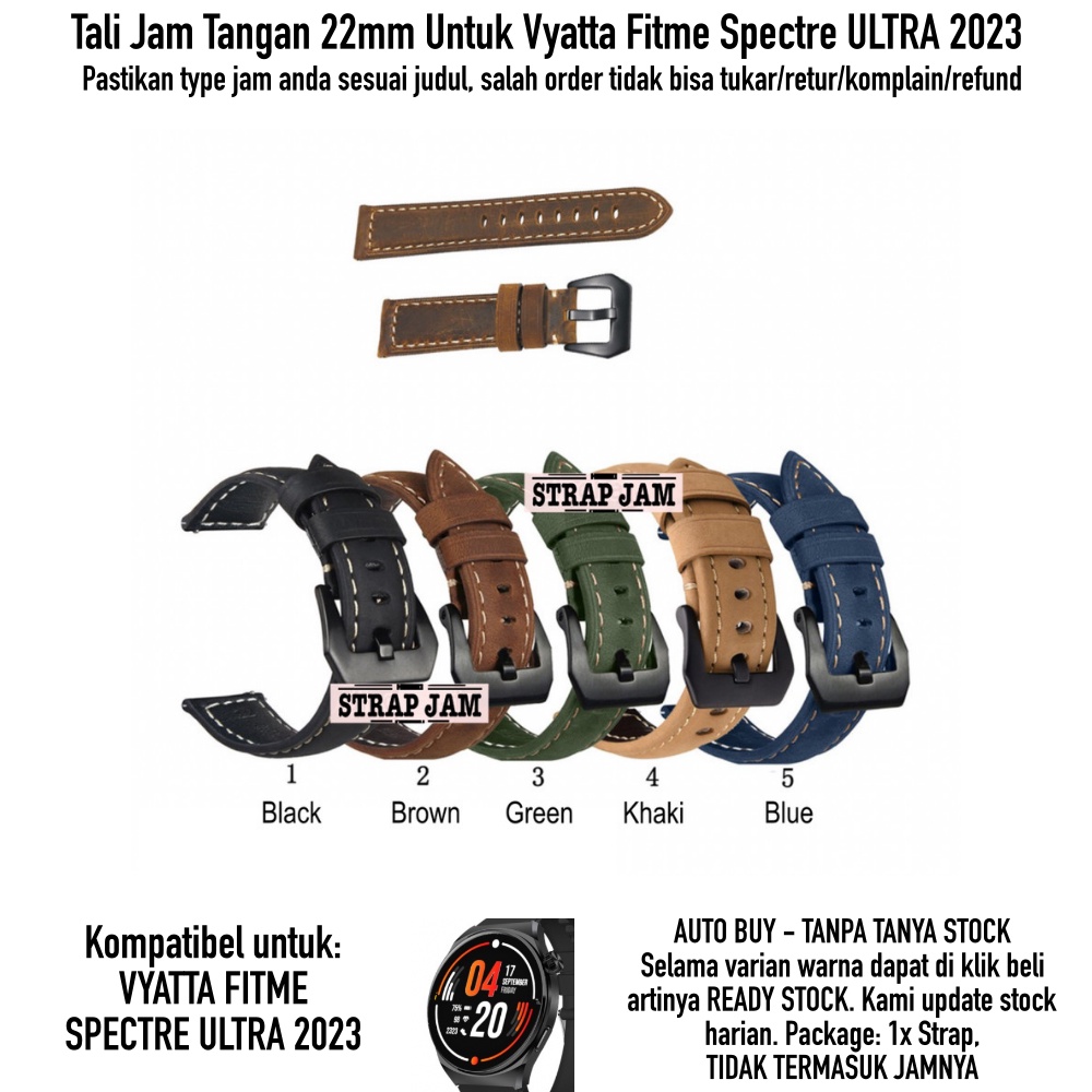 Crazy Horse Tali Jam Vyatta Fitme Spectre Ultra 2023 - Strap 22mm Kulit Tebal