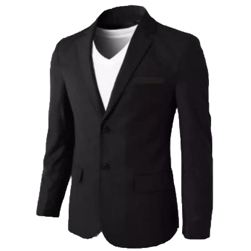 (BISA COD) BLAZER JAS KOREA NIKAH WISUDA PENGANTIN PRIA SLIM FIT FORMAL - HITAM POLOS FULL FURING