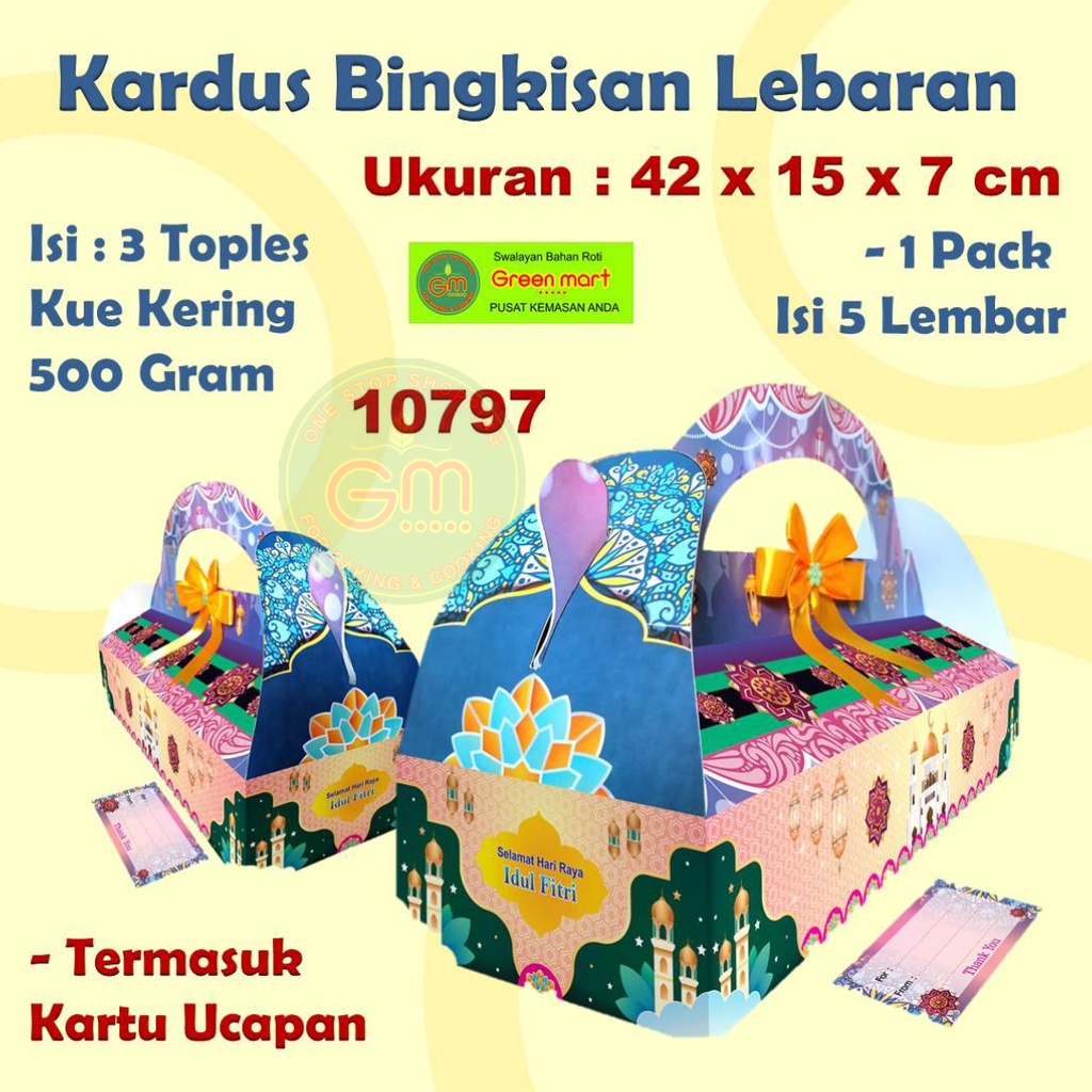 

Kardus Lebaran Box Untuk 3 Toples Kue Kering 500 Gram Sejajar 1 Pack Isi 5 Pieces Bingkisan Parcel Lebaran, 10797
