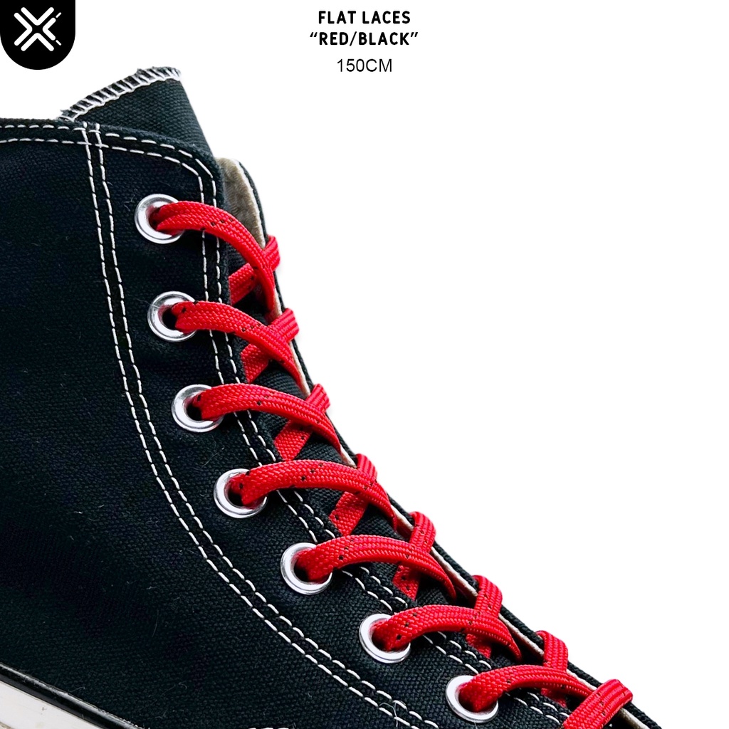 TALI SEPATU GEPENG MOTIF MERAH HITAM (FLAT LACES)