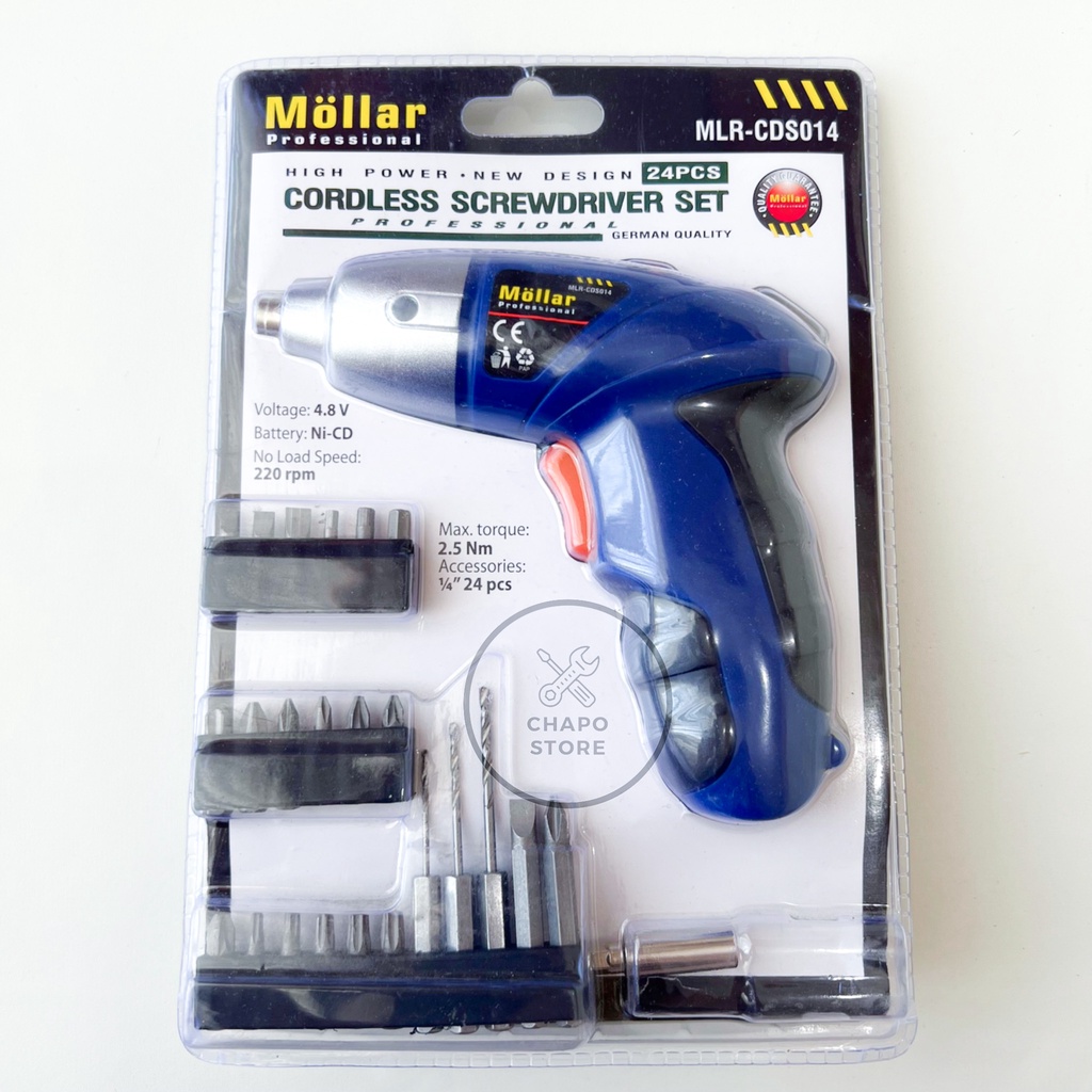 Mollar bor obeng mini baterai cordless screwdriver drill set 24pcs