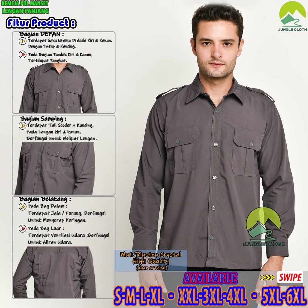 KEMEJA PDL LAPANGAN LENGAN PANJANG | WARNA ABU ABU | PAKAIAN DINAS LAPANGAN PDL MANSET