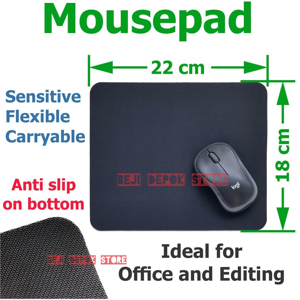 Mouse pad tatakan alas mouse flexible sensitif kesat hitam polos ideal