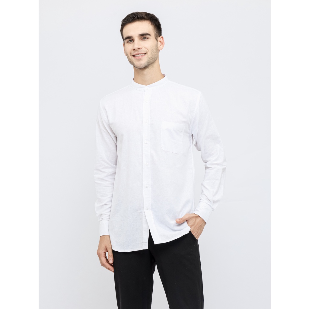 Kemeja koko ciangi basic lengan panjang muslim cotton linen white putih -  Hurmush Ruwaiva