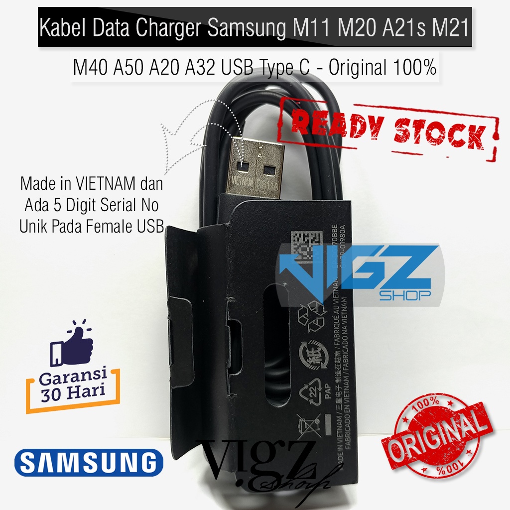 Kabel Data Charger Samsung Galaxy M11 M20 A21 A21s M21 M30 M31 M40 A50 A20 A32 USB Type C Original 100%