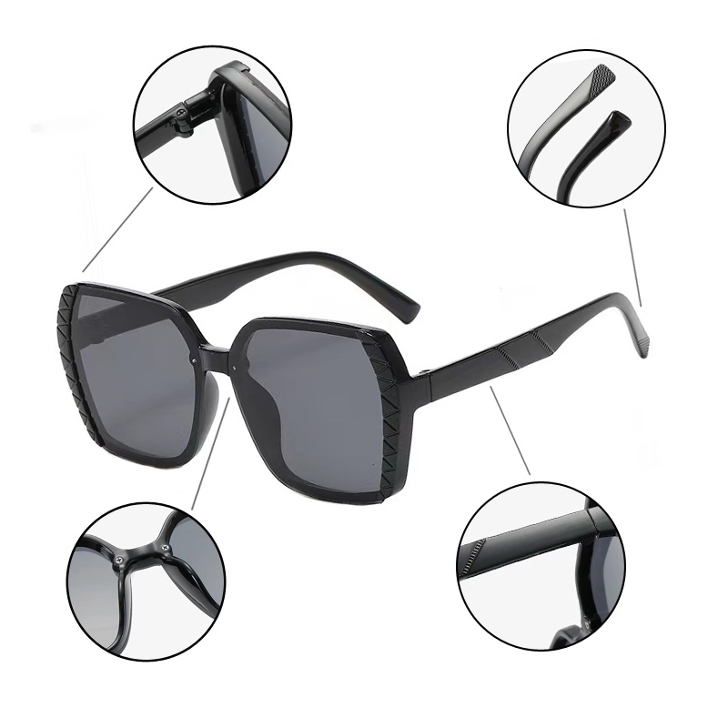 [ COD ] Kacamata Hitam Wanita Persegi Anti UV Retro Mode Korean Design Oversized