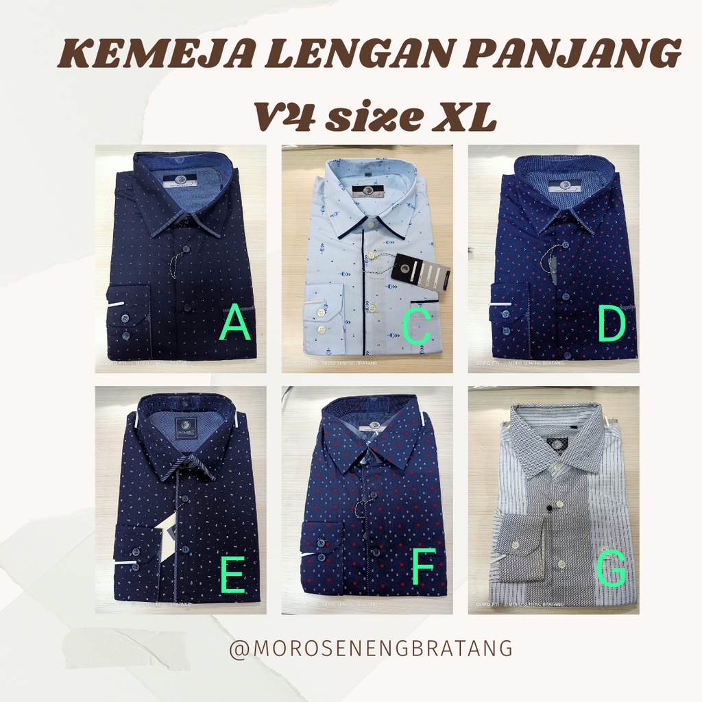 hem kemeja pria dewasa lengan panjang V4 classic motif size XL