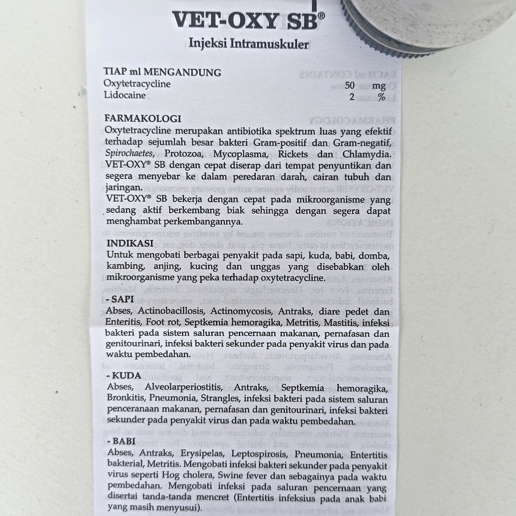 VET-OXY SB ANTIBOIOTIK SANBE 100 ml | Antibiotik Hewan Mengobati Infeksi Pernafasan dan Pencernaan Pada Unggas Sapi Kerbau Kuda Domba Kambing Anjing dan kucing | SANBE