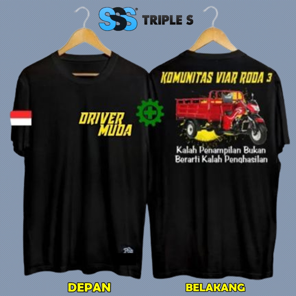 KAOS DRIVER MUDA KOMUNITAS VIAR RODA 3 WARNA VIAR BISA REQUEST MERAH/BIRU TSHIRT PROFESI  SAFETY FIR