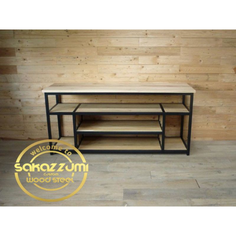 Meja Tv kayu solid dan besi