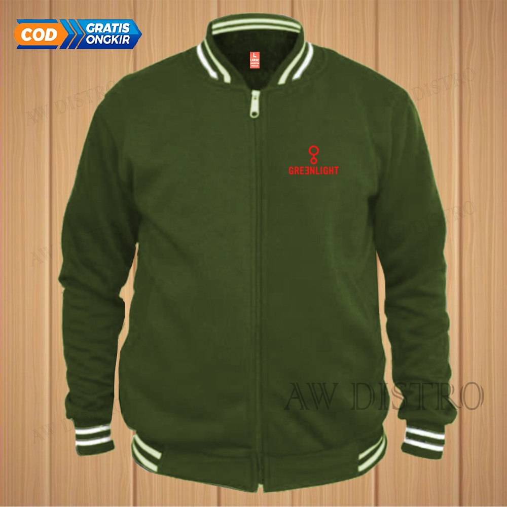 COD Jaket Baseball Varsity Distro Green 01 Text Merah Premium Quality