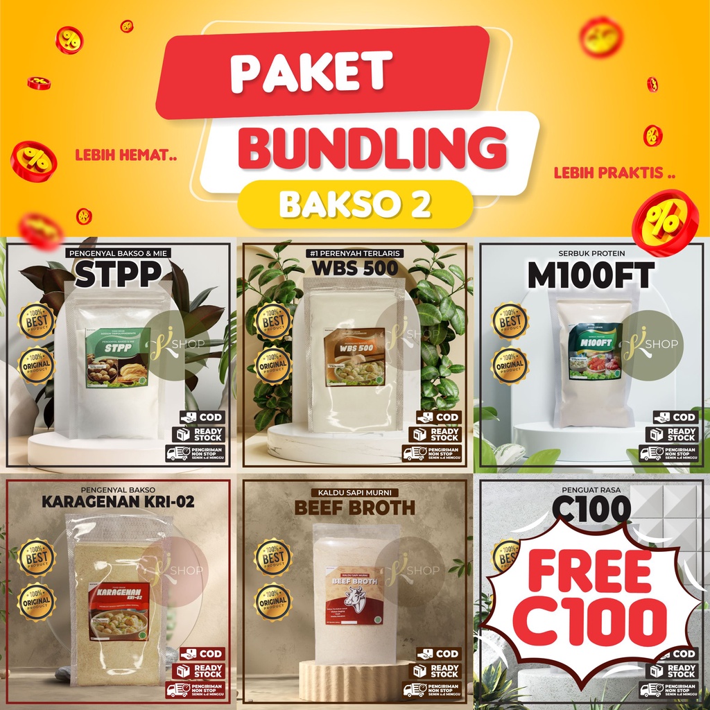 

Paket Bundling Bakso 2 - STTP, WBS, M100FT, Karagenan dan Beefbroth - (Gratis C100)