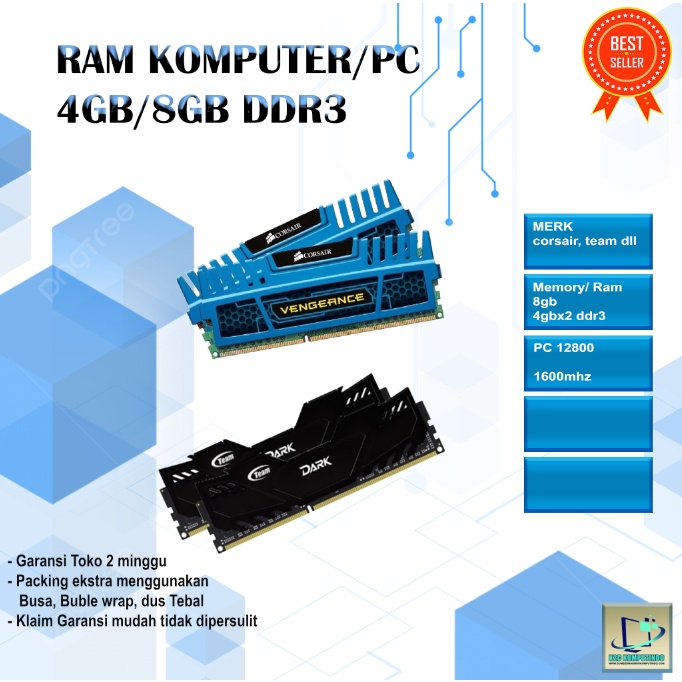 Ram Pc|KOMPUTER 8GB kit ddr3 PC 12800