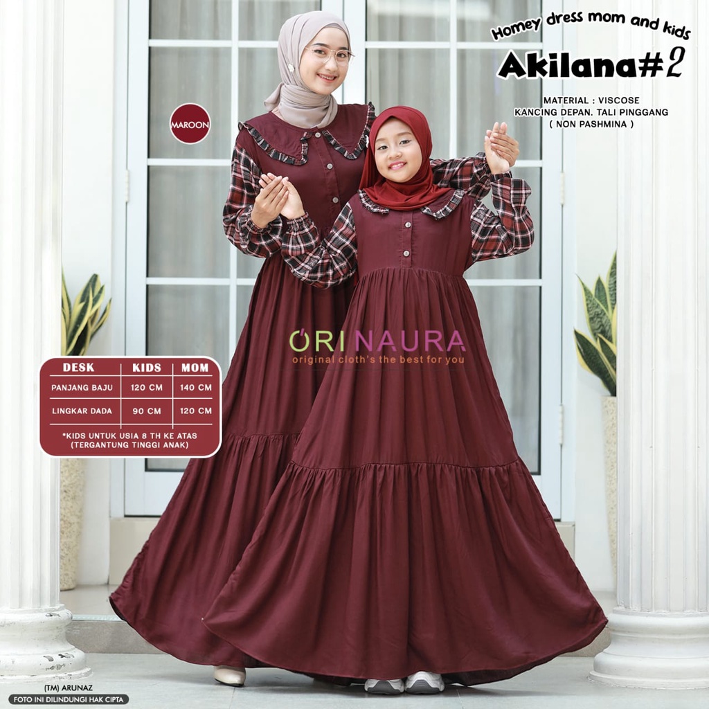 AKILANA HOMEY DRESS MOM AND KIDS BY ORI NAURA Gamis Couple Ibu BUSUI dan Anak Sarimbit Viscose Lebar