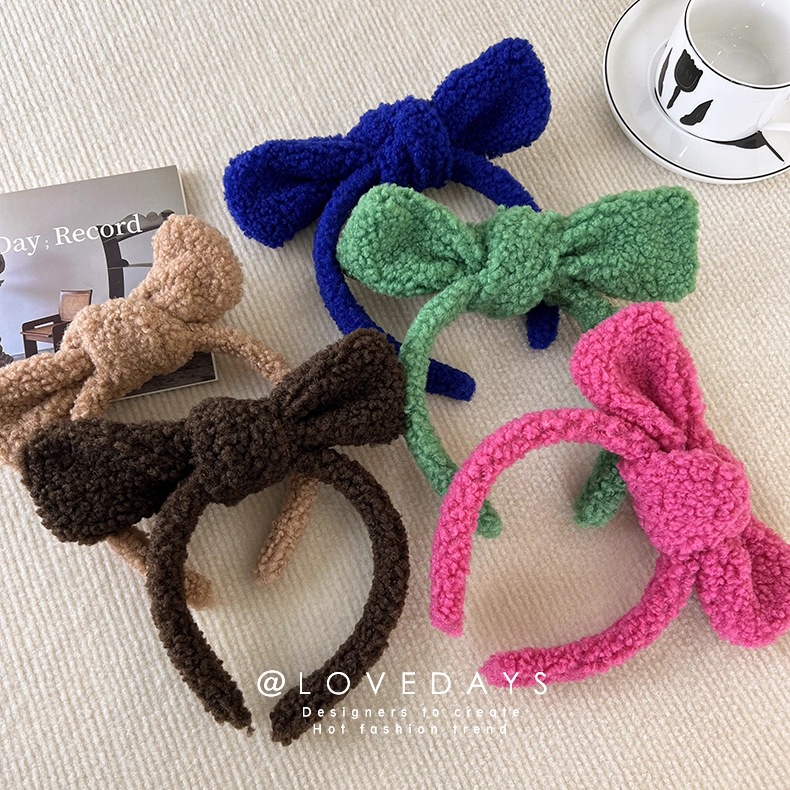 BANDO LUCU BOWKNOT PITA BESAR FLUFFY FURRY BENDO BULU CUTE KNOT RIBBON BOW KOREA KOREAN HEADBAND HAIRBAND CUCI MUKA RUMAH SANTAI