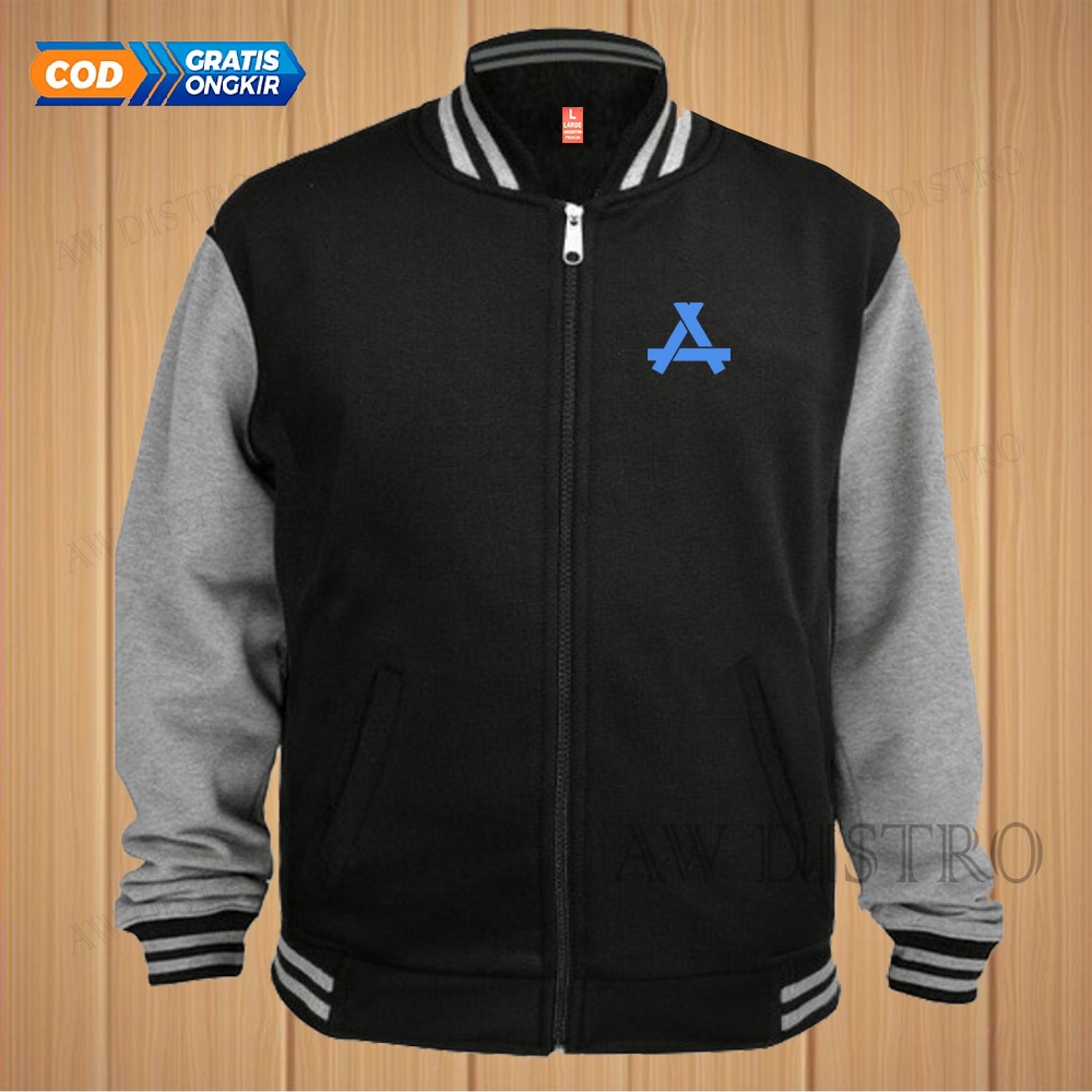 COD Jaket Baseball Varsity Distro Logo APP Text Sky Blue Premium Quality