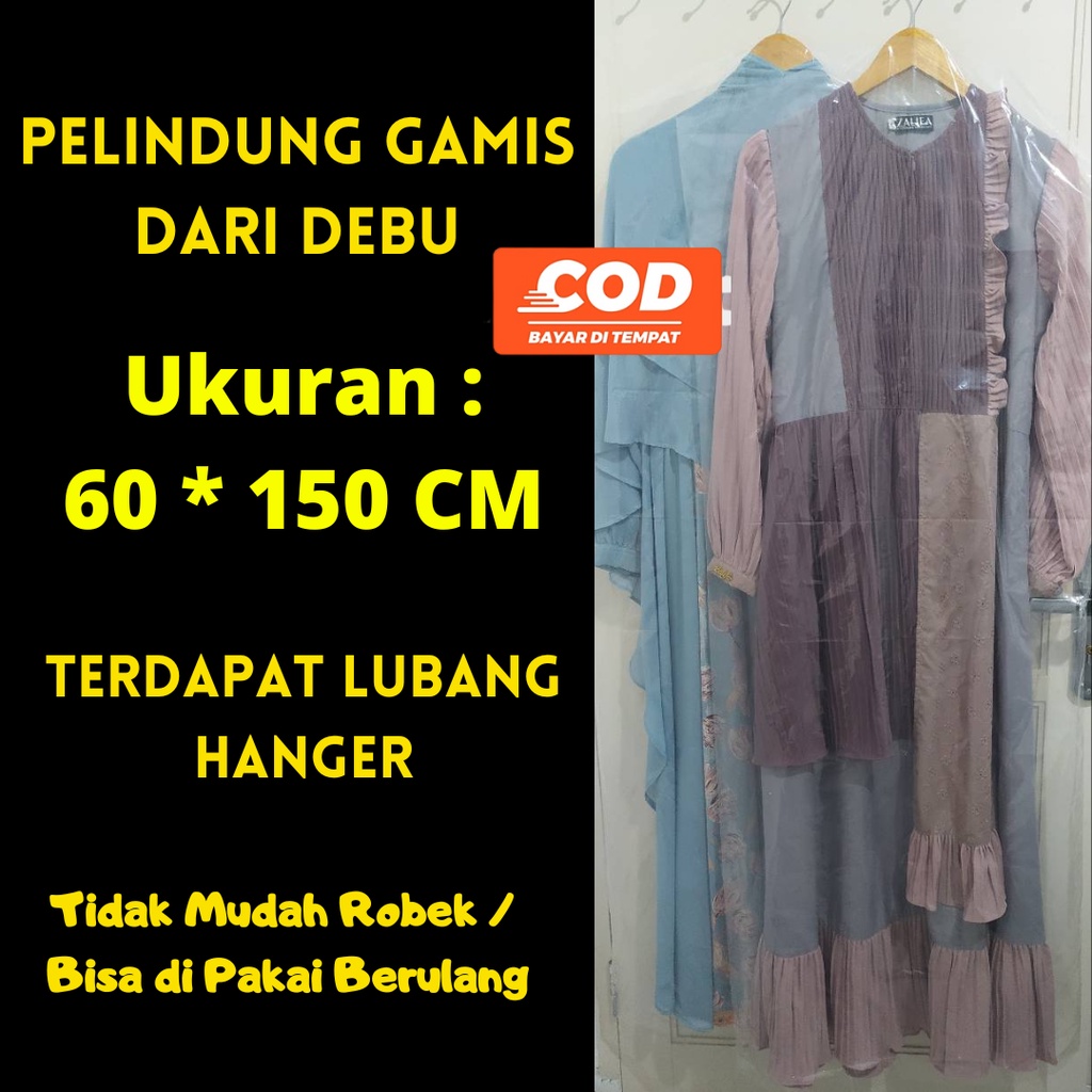 Plastik Cover Pelindung Pakaian Longdress Gantung Bening Gamis Baju Pesta Mukena Panjang Anti Debu