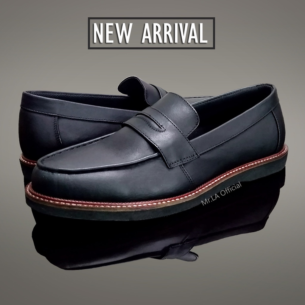 Sepatu Loafers Pria Kulit Asli Warna Hitam Sepatu Pria Cowok Semi Formal Terbaru Size 39-43