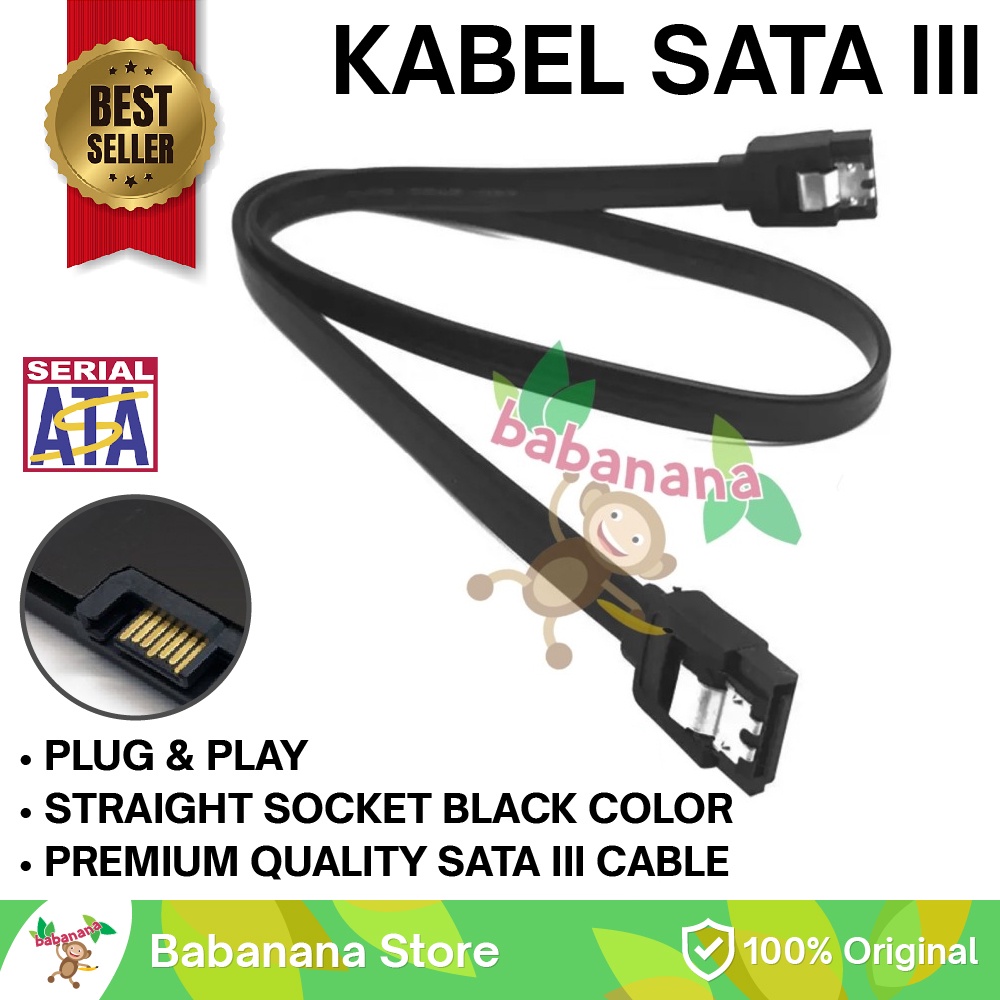 Kabel sata 3 data 6gbps lurus hitam jepit klip besi straight 6 gbps