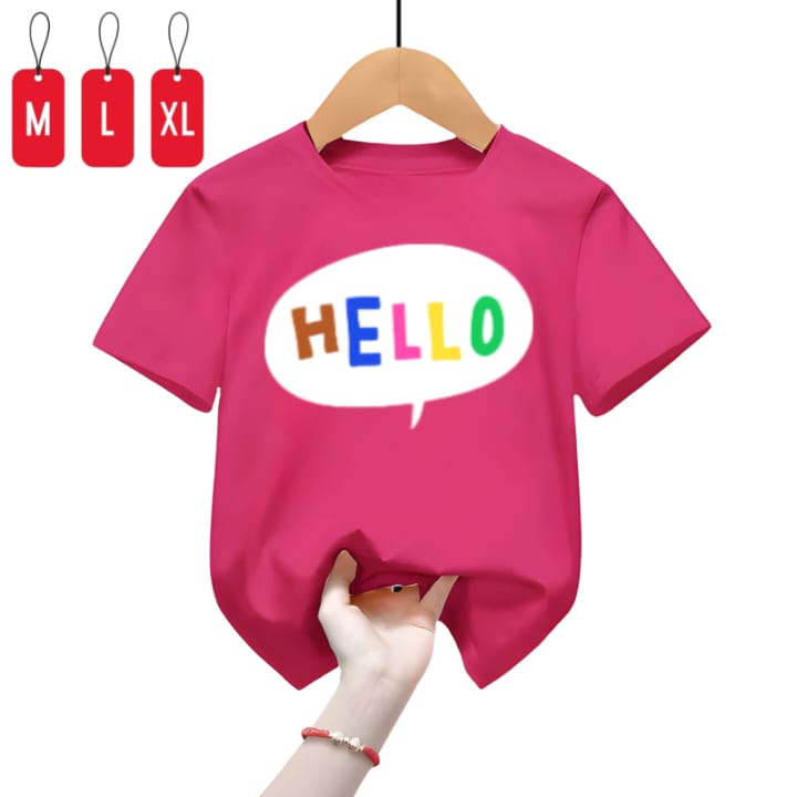 Hzl_outfit Kaos Baju Anak Uniseks Laki Perempuan Hello/M,L,XL