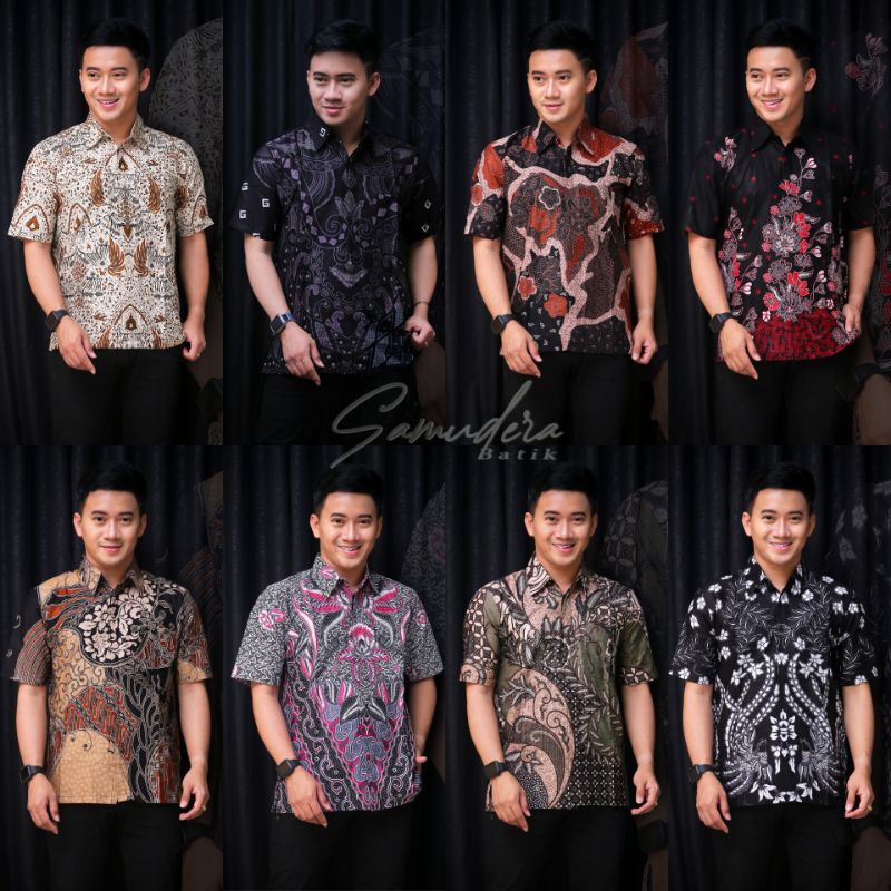 Batik Pria Lengan Pendek Premium BATIK SAMUDERA HRB026 motif KERATONAN Kode 002 size M L XL XXL Reguler