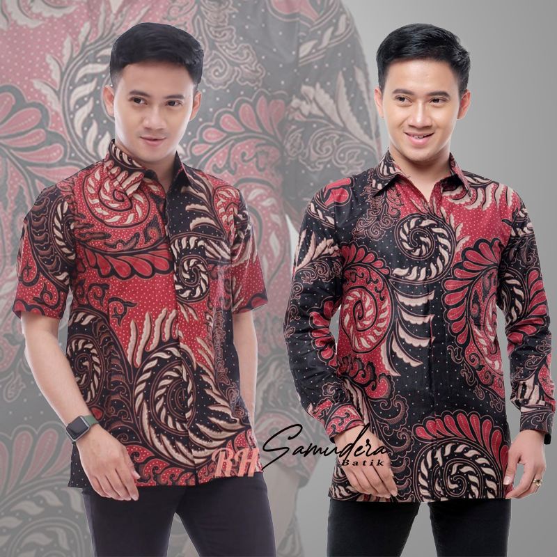 Batik Pria Lengan Panjang Pendek Premium SAMUDERA BATIK HRB026 motif KERATONAN Kode 002 size M L XL XXL