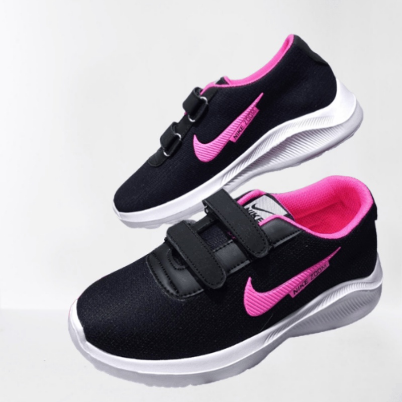 SEPATU ANAK SEKOLAH PEREMPUAN 34567890 MODEL TERBARU PEREKAT TANPA TALI HITAM PINK TK SD