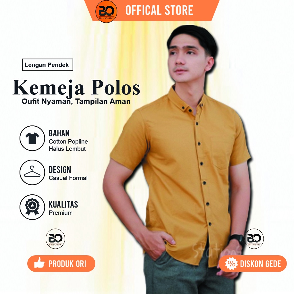 Kemeja Polos Pria Cowok Lengan Pendek Slimfit Formal Casual Kantor / Baju Hem Pria Cowok Alisan Terb
