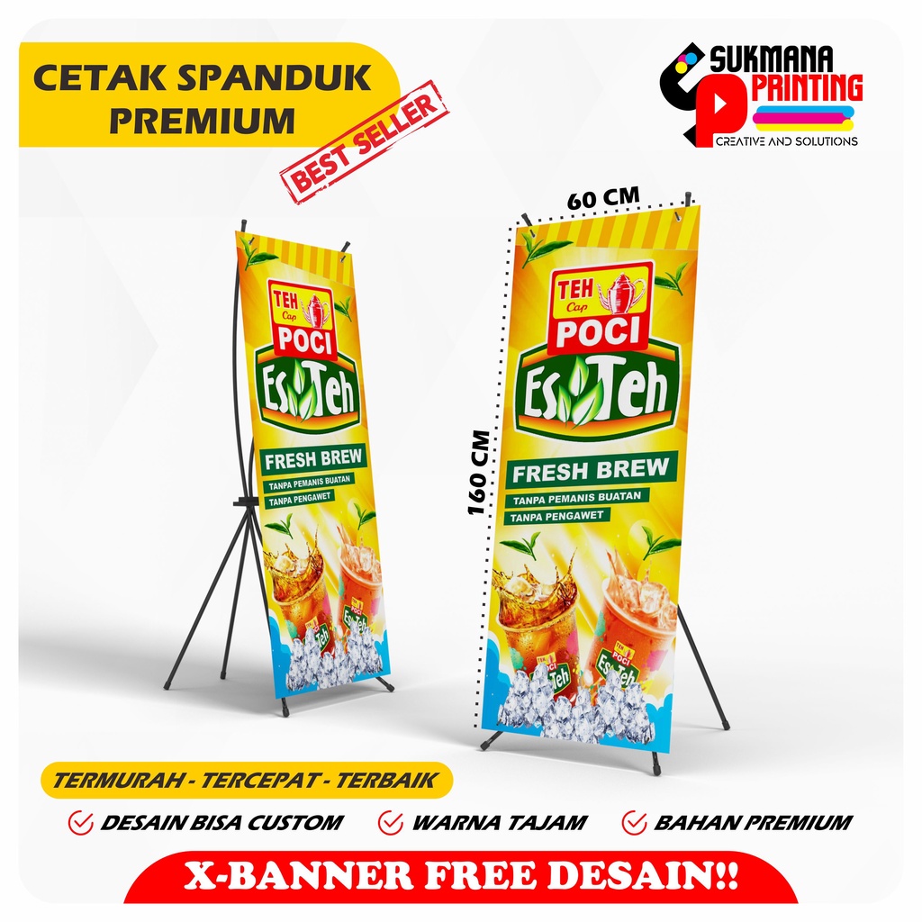 CETAK X-BANNER STAND 1 SET RANGKA XBANNER DESAIN CUSTOM MINUMAN ES
