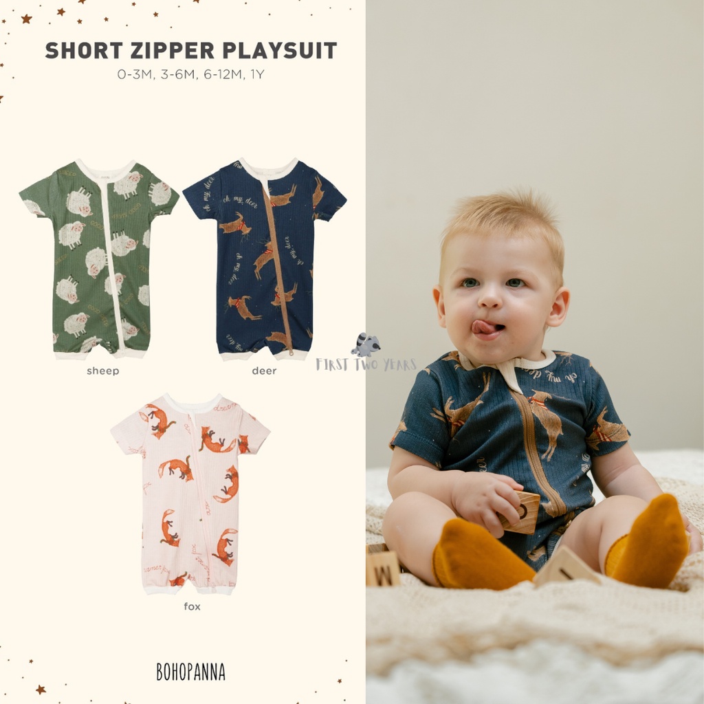 Bohopanna - Short Zipper Playsuit / Bodysuit Jumper Bayi Unisex