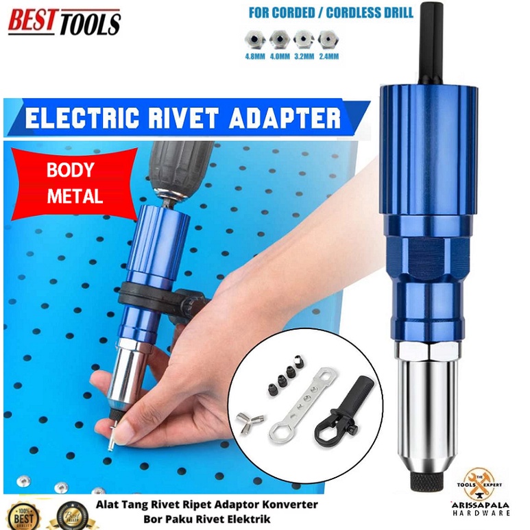BESTTOOLS Rivet Gun Adapter Body Metal Adaptor Tang Rivet Pakai Mesin Bor