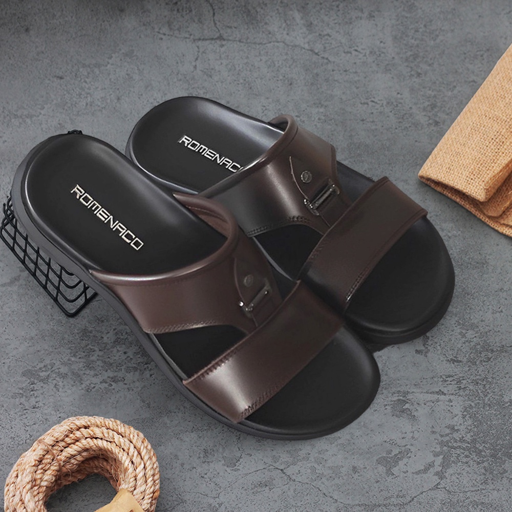 Sandal Kulit Asli Pria Romenaco R23B Black Brown