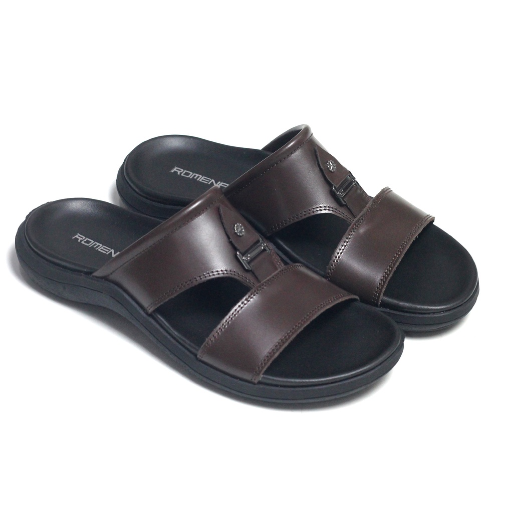 Sandal Kulit Asli Pria Romenaco R23B Black Brown