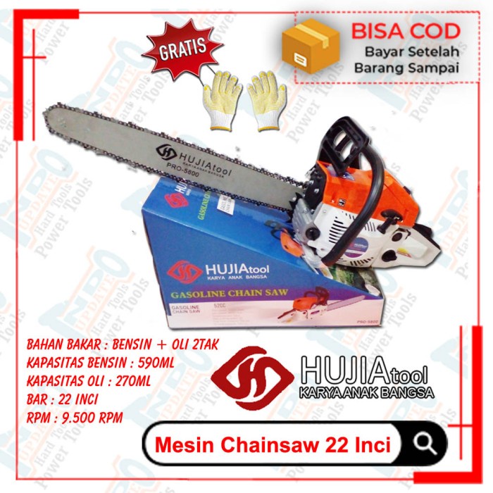 Terlaris Hujia Tool Mesin Gergaji Pohon Chainsaw Bensin 22 Inci Kayu Senso Mini