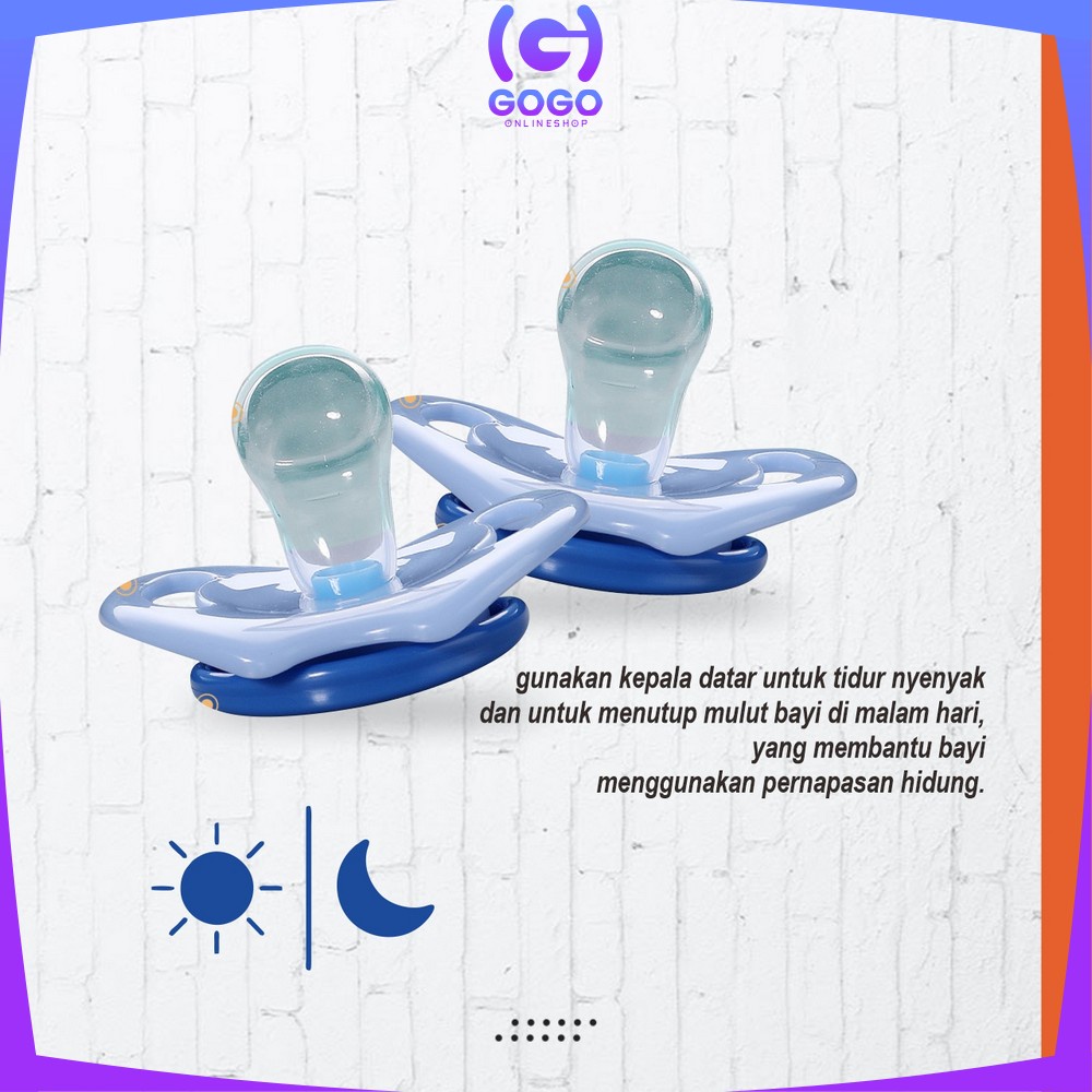 GOGO-C825 Empeng Dot Bayi Bulat Silicone Dengan Penutup Anti Debu BPA FREE / Kompeng Bayi Datar Baby Pacifier Empeng Gepeng Anak Bayi Import