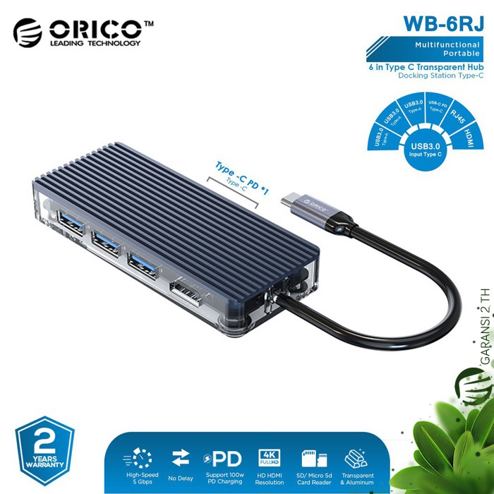 ORICO USB HUB 6in1 Type C WB6RJ HDMI RJ45 PD Multiport Adapter Laptop Transfer Data 4K Fast Charging