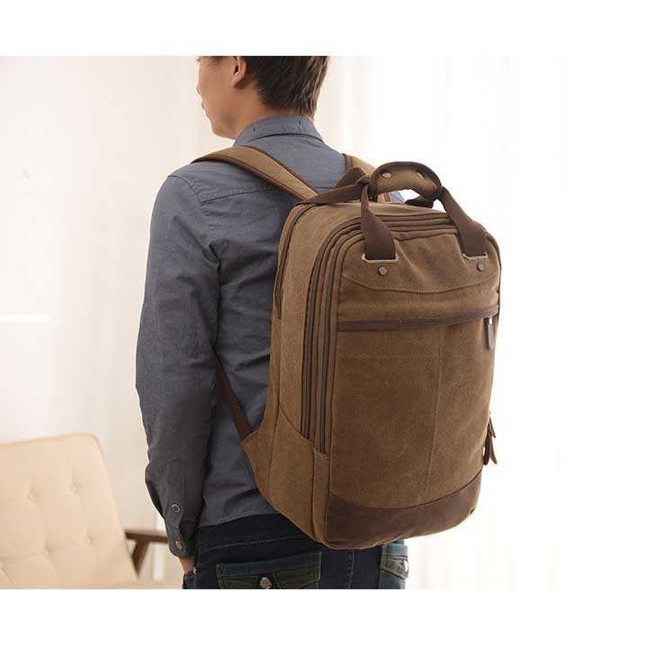 Tas Ransel Sekolah Laptop Kampus Pria Bahan Canvas School Men Bag Pocketbook Large Compartment