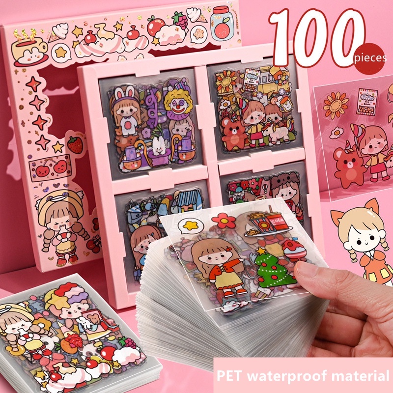 

2023 Terbaru 100 Lembar DIY Stiker PET Retro Kreatif DIY Untuk Kotak Hadiahscrapbook