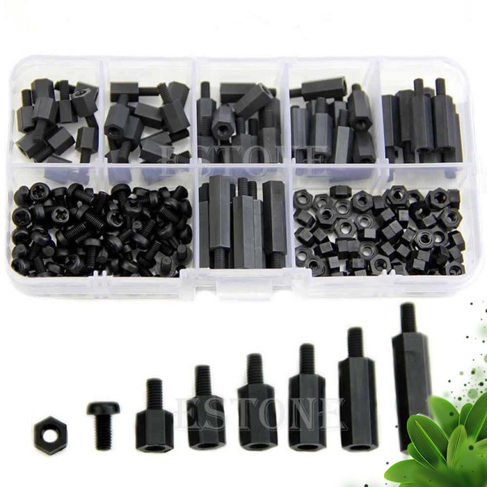 [COD] Set Standoff Spacer Kit Nylon M3 180 Pcs komponen perakitan bahan kuningan jangka panjang Repa