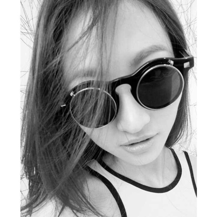 Glasses Kaca Mata Pelindung Kacamata Pria Wanita Hitam Bulat Fashion Sunglasses Double Frame Bulat Steampunk Vintage Retro