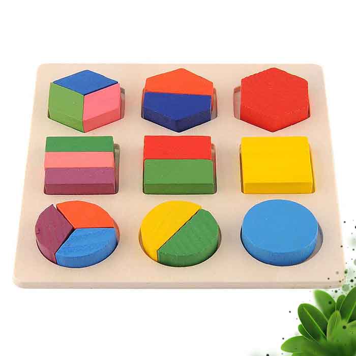 Mainan Puzzle Balok Kayu 3D Geometry Anak Portable Colorfull Model Susun Edukasi