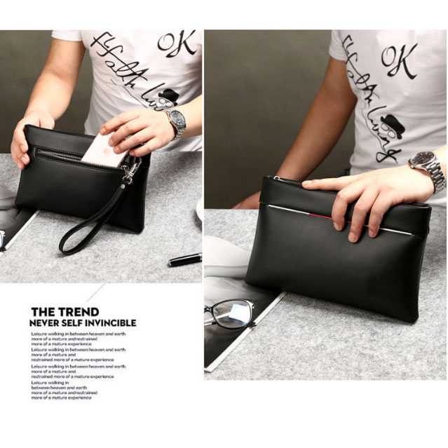 Wallet PU Leather Fashion Pria Clutch Genggam Dompet Kulit Sintetis Men Modern Premium Hitam Polos Murah Slot Hadiah Kado Pacar Ulang Tahun Anniv Anniversary