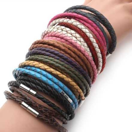 Gelang Kulit Pria Wanita Unisex Model Braided Kepang Kulit Fashion 3 5 Laps Leather Bracelet