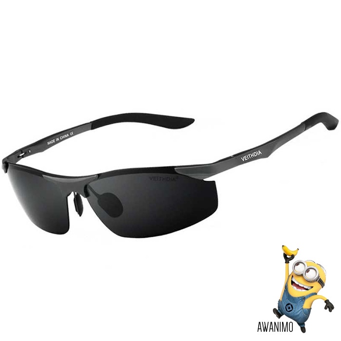 Kacamata Pria UV Polarized Lens Pelindung Sinar Ultra Violet Protector Glasses Sunglasses Men Hitam Polos Modern Retro  Vintage Klasik Classic Fashion Stylist Proteksi Cahaya Matahari